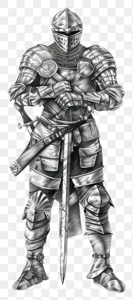 PNG Realistic pencil drawing 100 CE armor pencil sketch texture knight adult white background.