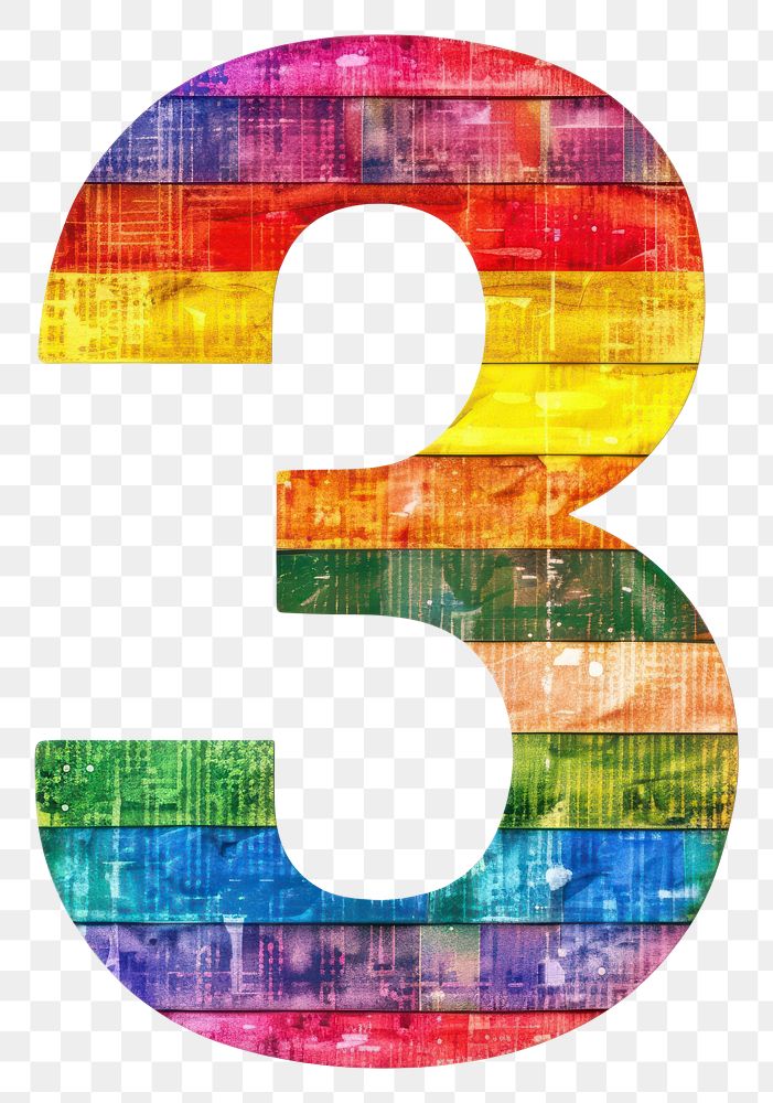 PNG  Rainbow with number 3 pattern font text.