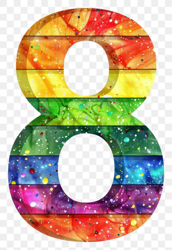 PNG  Rainbow with number 8 pattern font white background.
