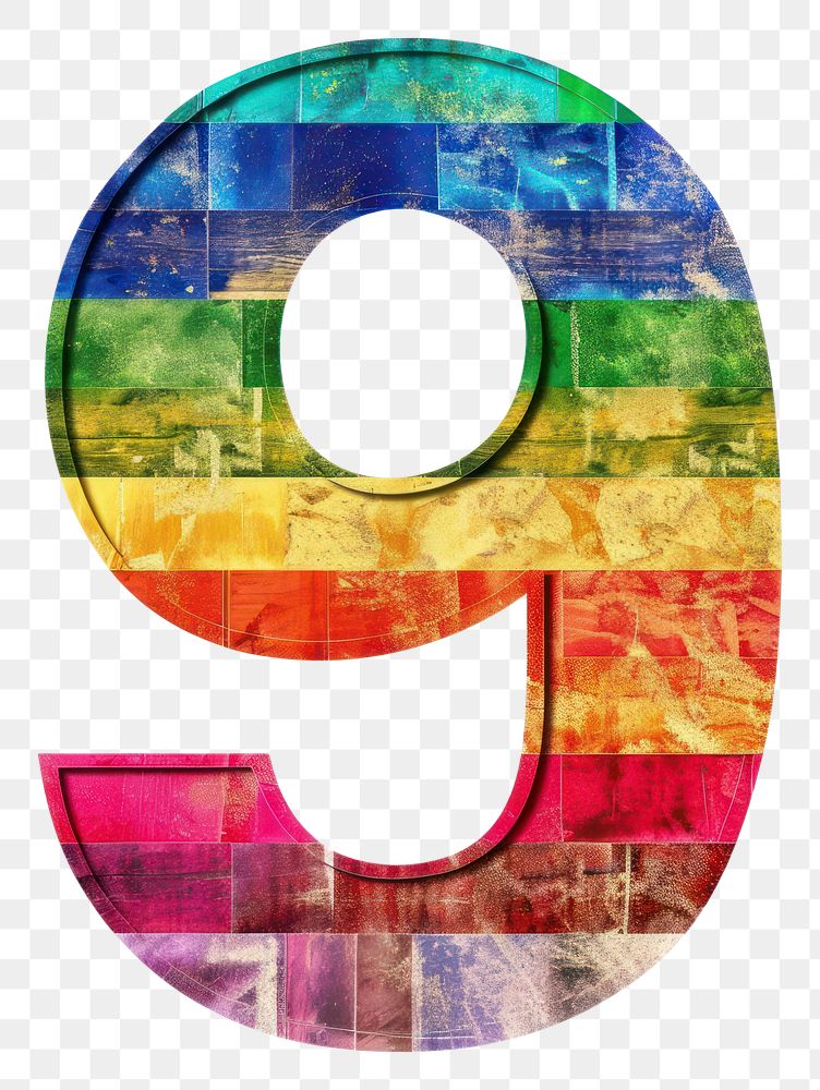 PNG  Rainbow with number 9 pattern font white background.