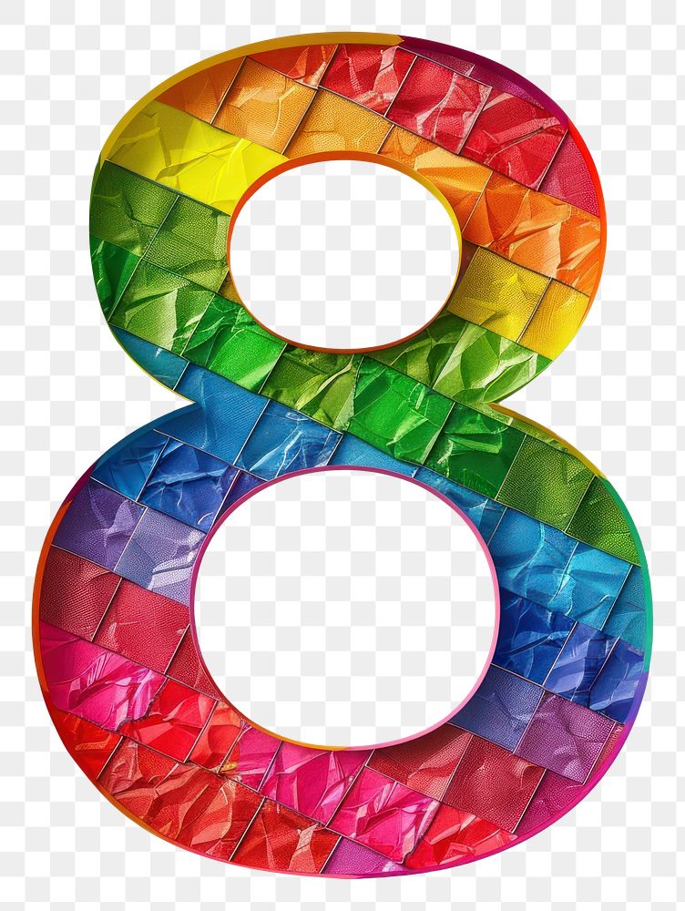 PNG  Rainbow with number 8 pattern paper font.