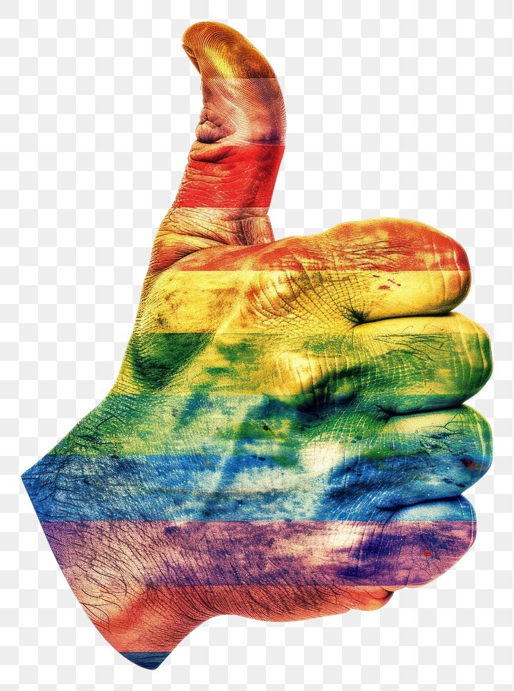PNG  Rainbow with thumb-up sign pattern finger hand.