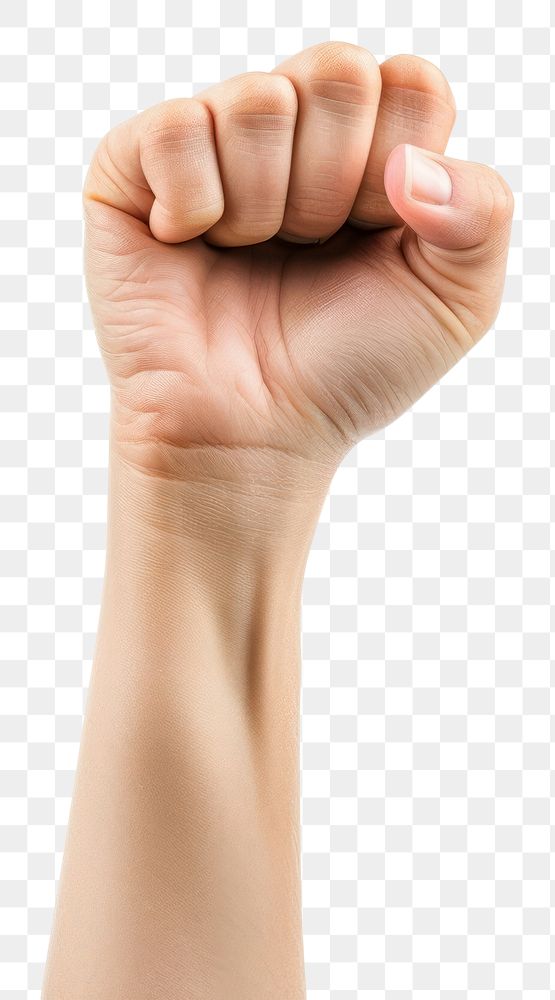 PNG Hand raising fist finger white background gesturing.