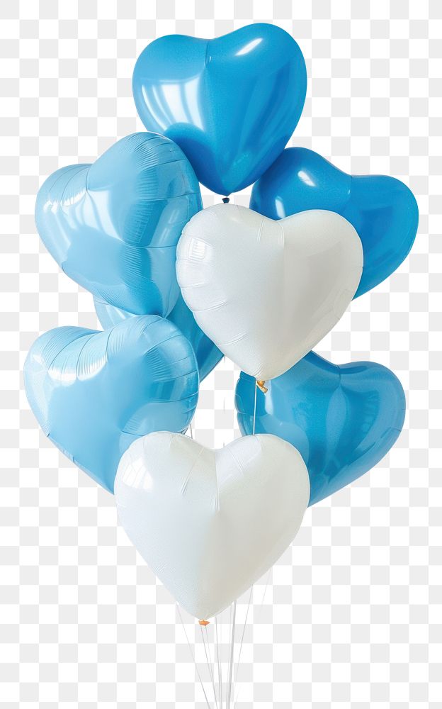 PNG Blue and white heart balloons togetherness celebration anniversary.