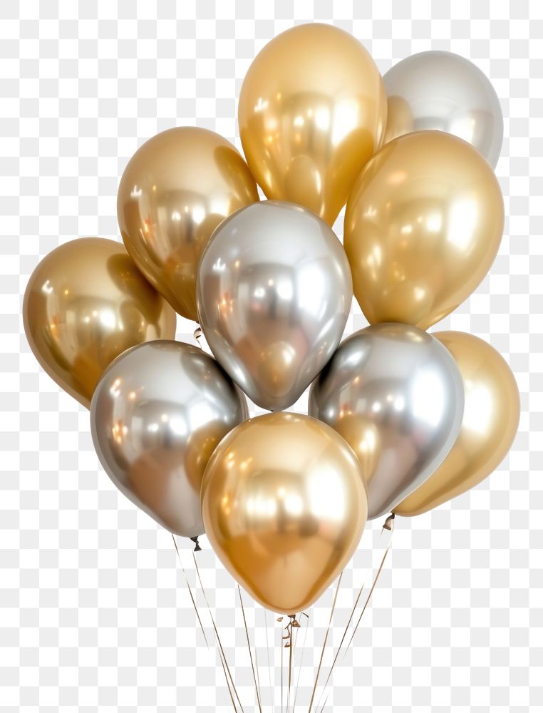 PNG Golden and sliver party balloons celebration anniversary decoration.