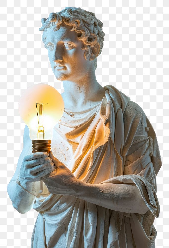 PNG Greek statue holding light bulb sculpture representation architecture.