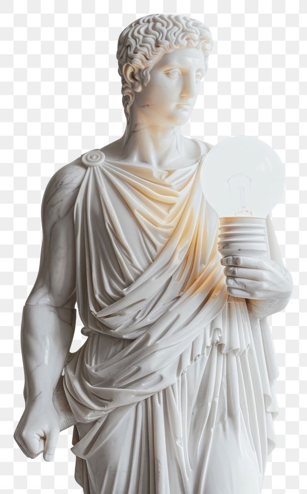 PNG Greek statue holding light bulb sculpture art representation.