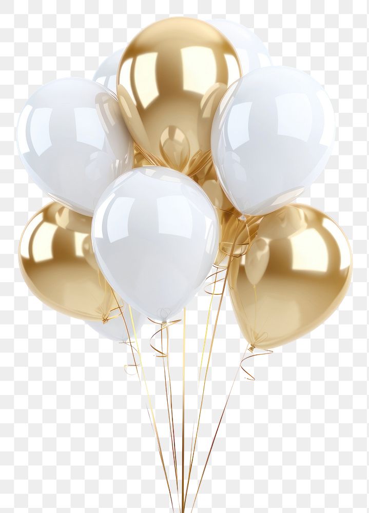 PNG White and golden party balloons white background celebration anniversary