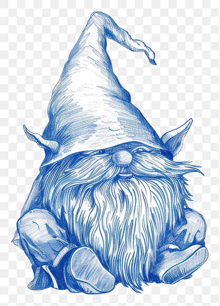 PNG Vintage drawing gnome sketch blue illustrated.