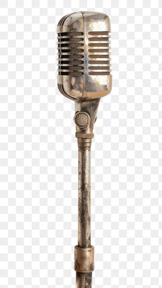 Silver microphone white background history music.