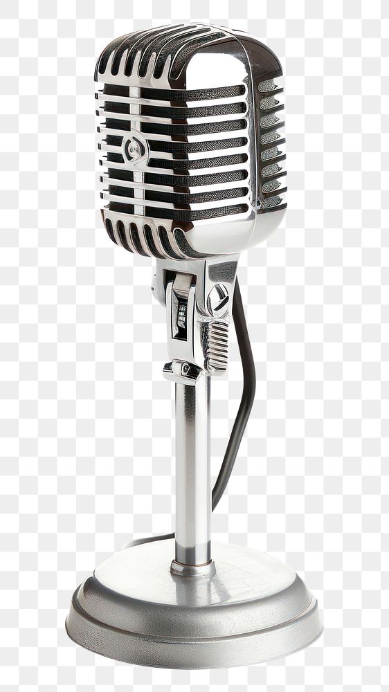 Silver microphone white background technology equipment.