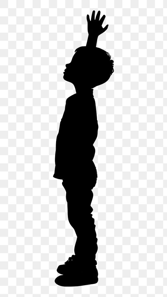PNG Little boy silhouette clip art black white background standing.