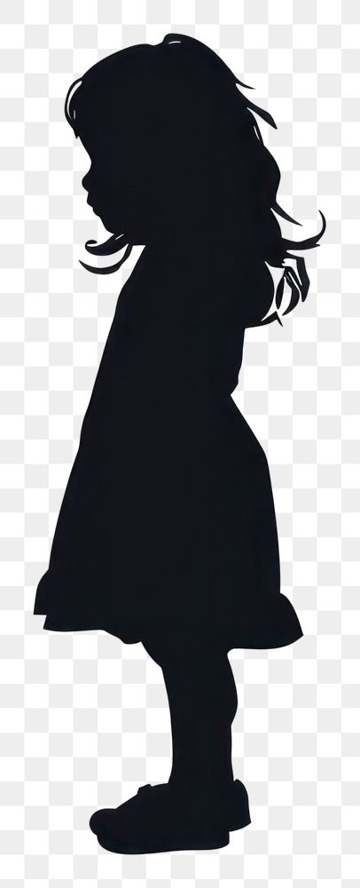 PNG Little girl silhouette clip art black white white background.
