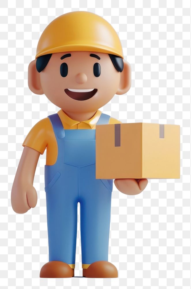 PNG Delivery man cardboard clothing figurine.