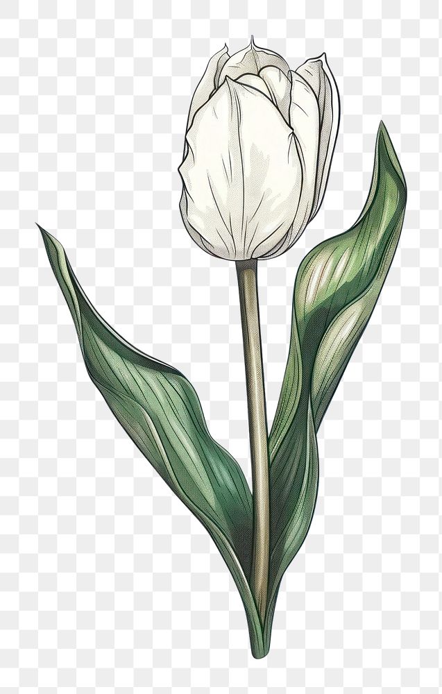PNG White tulip illustrated blossom drawing.