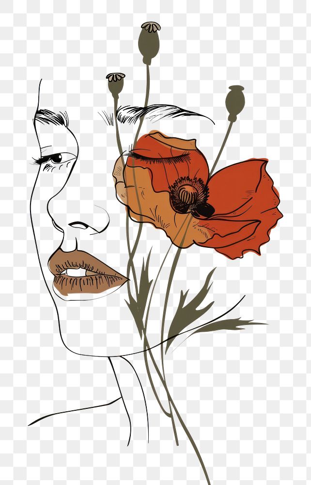 PNG Poppy on face drawing art flower