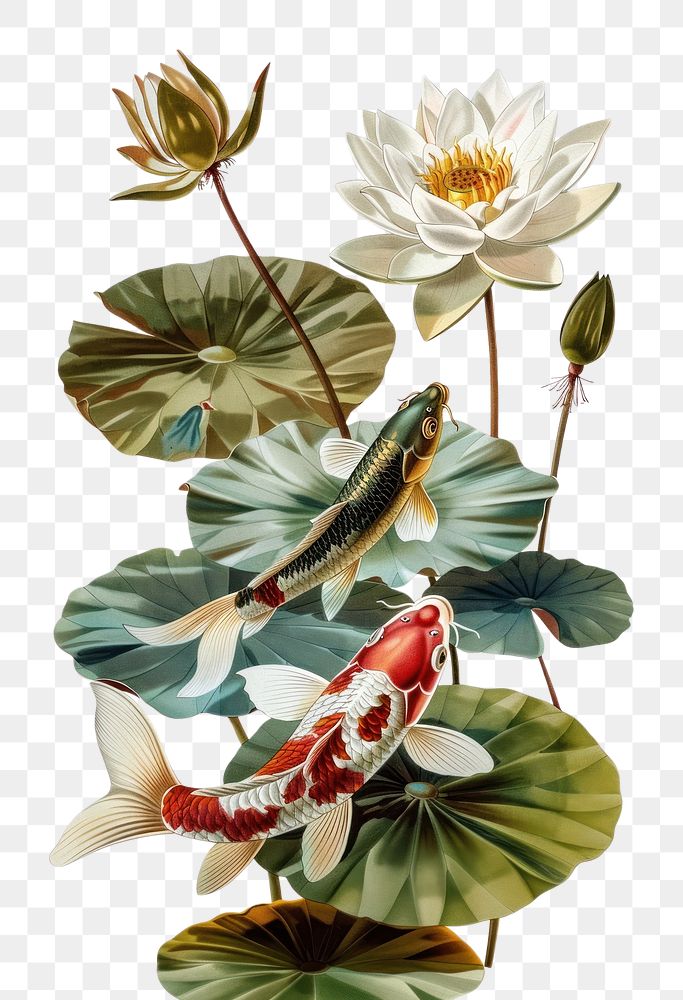 White lotus fish lily koi