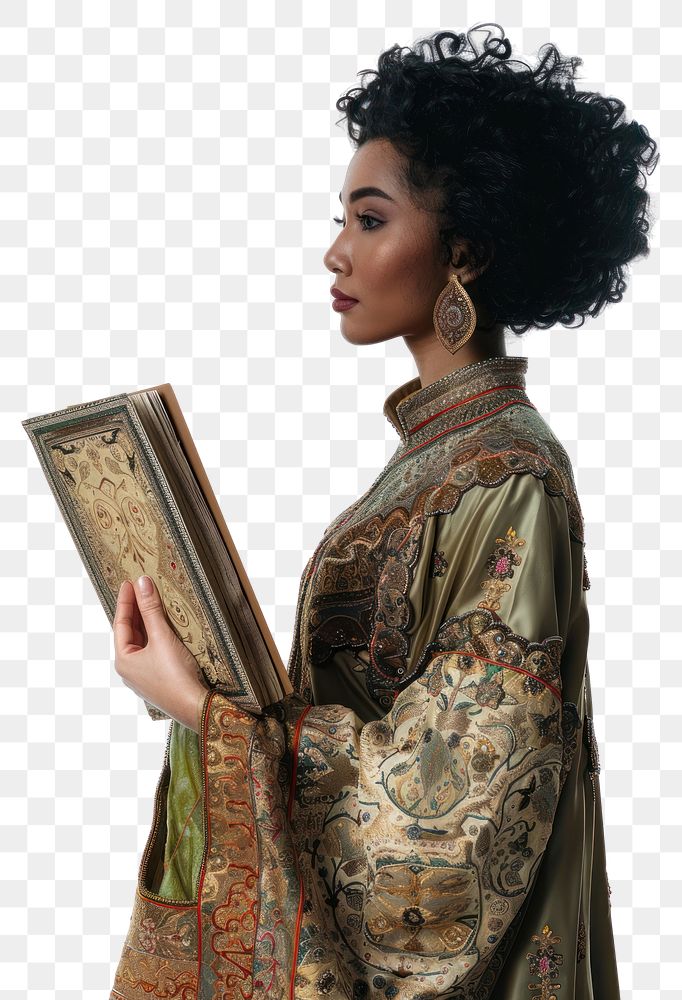 PNG  Holding a bronze paper sheet photography woman dress.