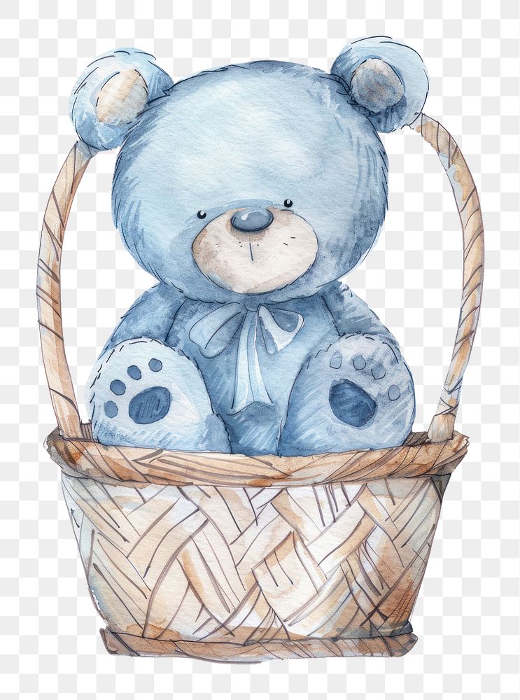 PNG  Basket blue teddy bears basket outdoors snowman