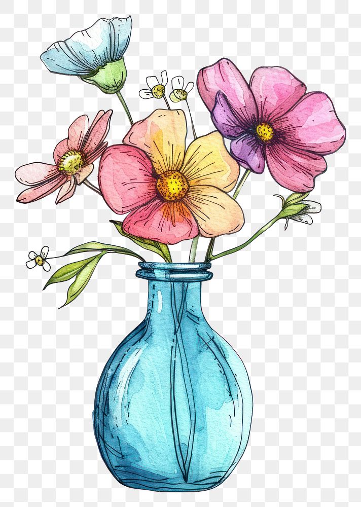 PNG Flower in vase sketch illustrated graphics