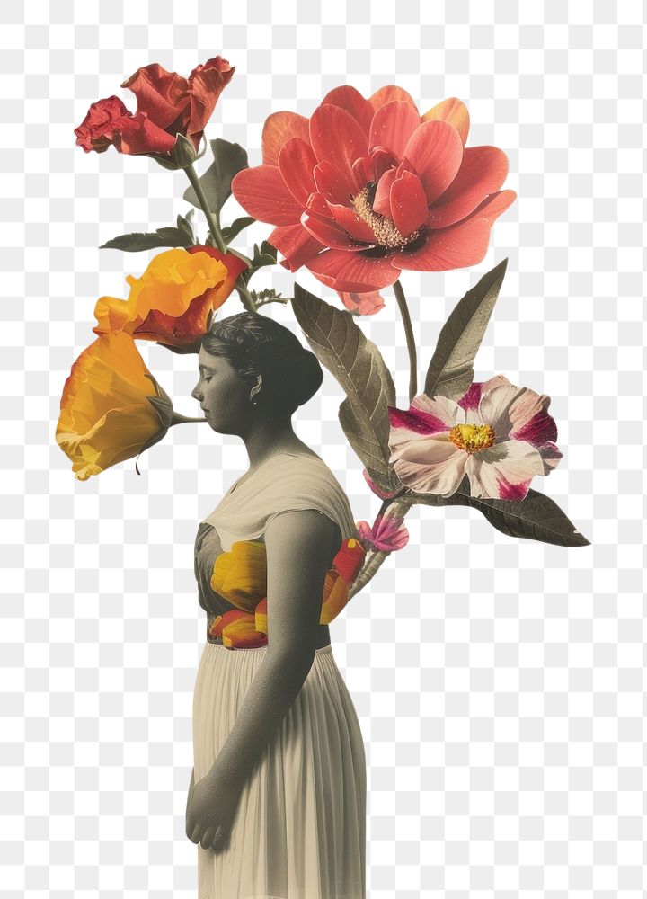 Paper collage of woman flower photo art.