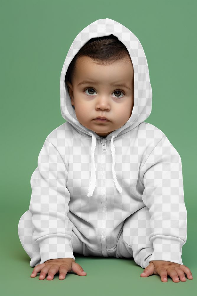 PNG baby's hoodie romper mockup, transparent background