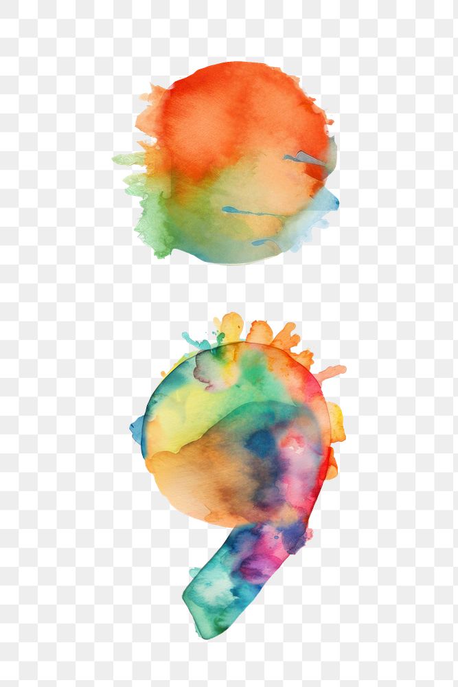 Semicolon png splashed watercolor sign, transparent background