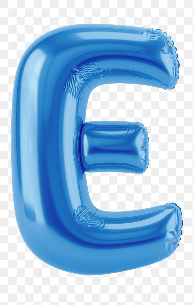 Letter E png 3D blue balloon alphabet, transparent background
