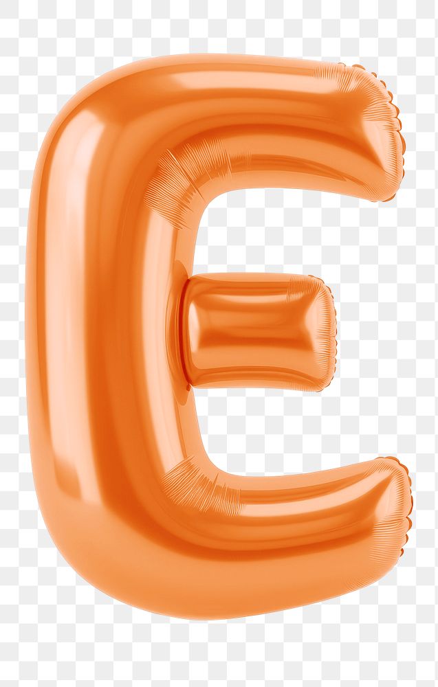 Letter E png 3D orange balloon alphabet, transparent background