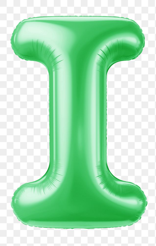 Letter I png 3D green balloon alphabet, transparent background