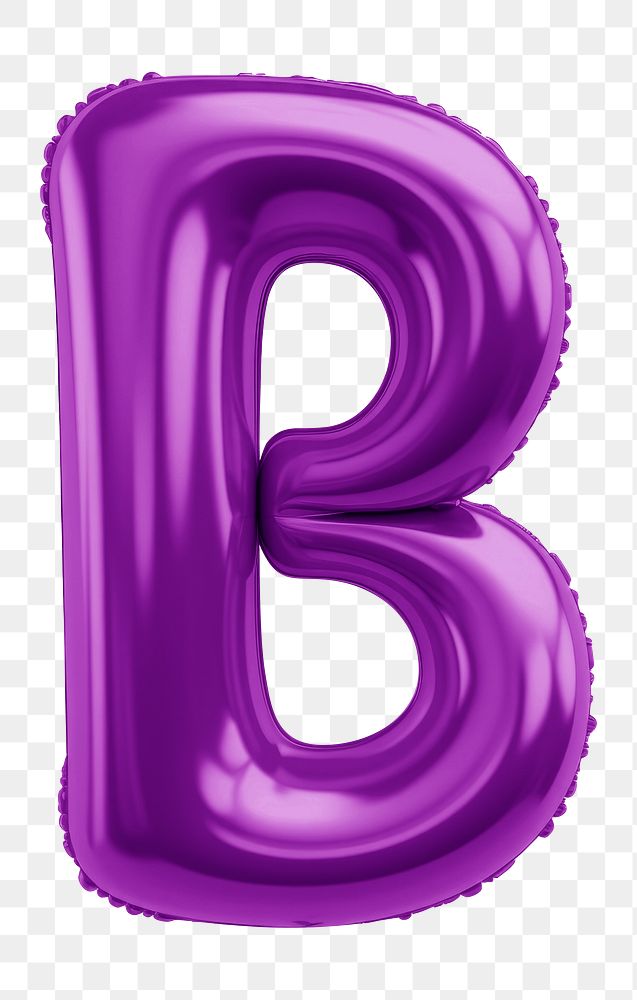Letter B png 3D purple balloon alphabet, transparent background