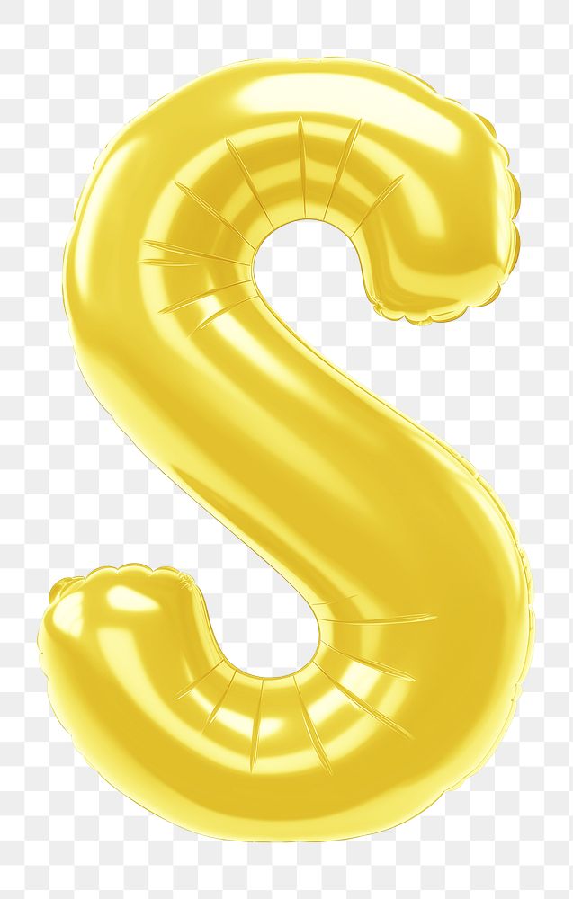 Letter S png 3D yellow balloon alphabet, transparent background