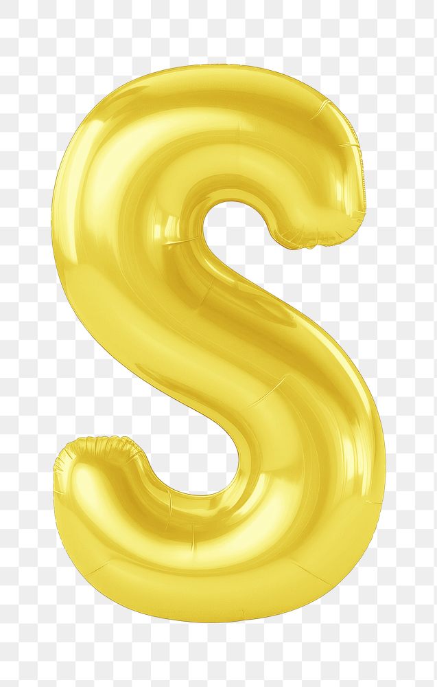 Letter S png 3D yellow balloon alphabet, transparent background