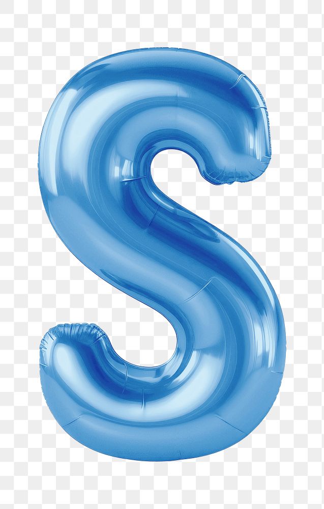 Letter S png 3D blue balloon alphabet, transparent background