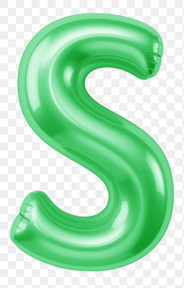 Letter S png 3D green balloon alphabet, transparent background