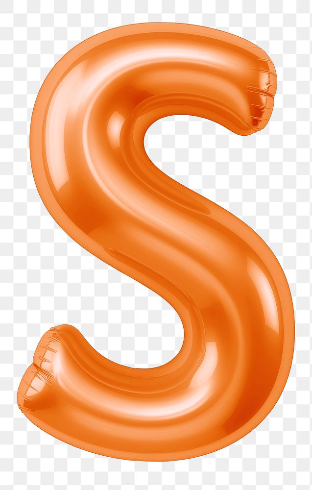 Letter S png 3D orange balloon alphabet, transparent background