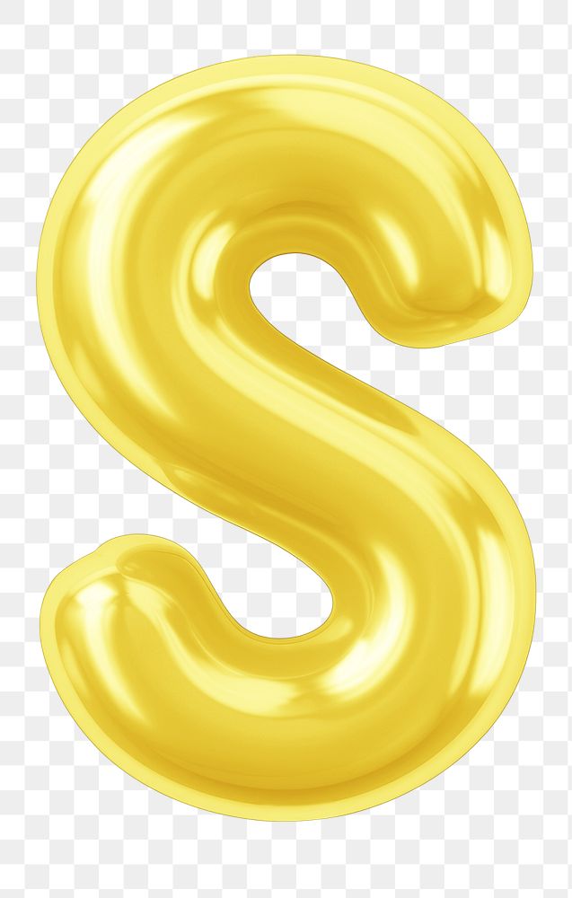 Letter S png 3D yellow balloon alphabet, transparent background