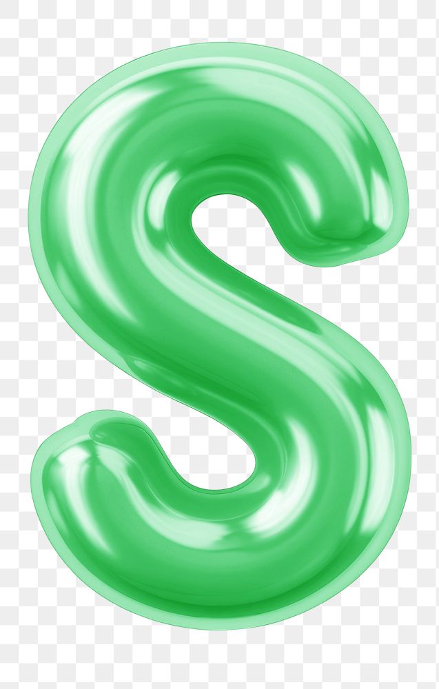 Letter S png 3D green balloon alphabet, transparent background
