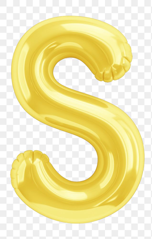 Letter S png 3D yellow balloon alphabet, transparent background