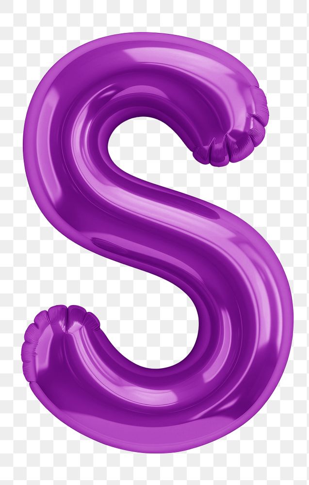 Letter S png 3D purple balloon alphabet, transparent background