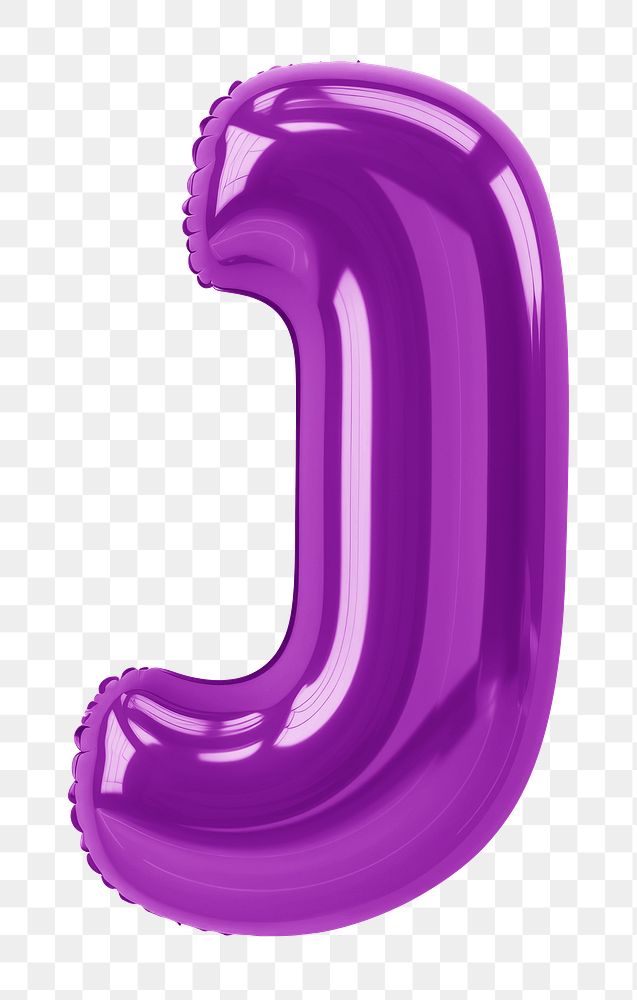 Letter J png 3D purple balloon alphabet, transparent background
