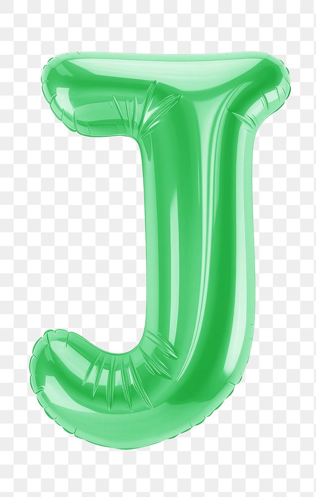 Letter J png 3D green balloon alphabet, transparent background