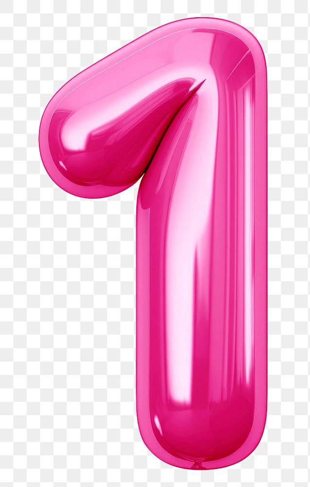 Number one png pink  3D balloon, transparent background