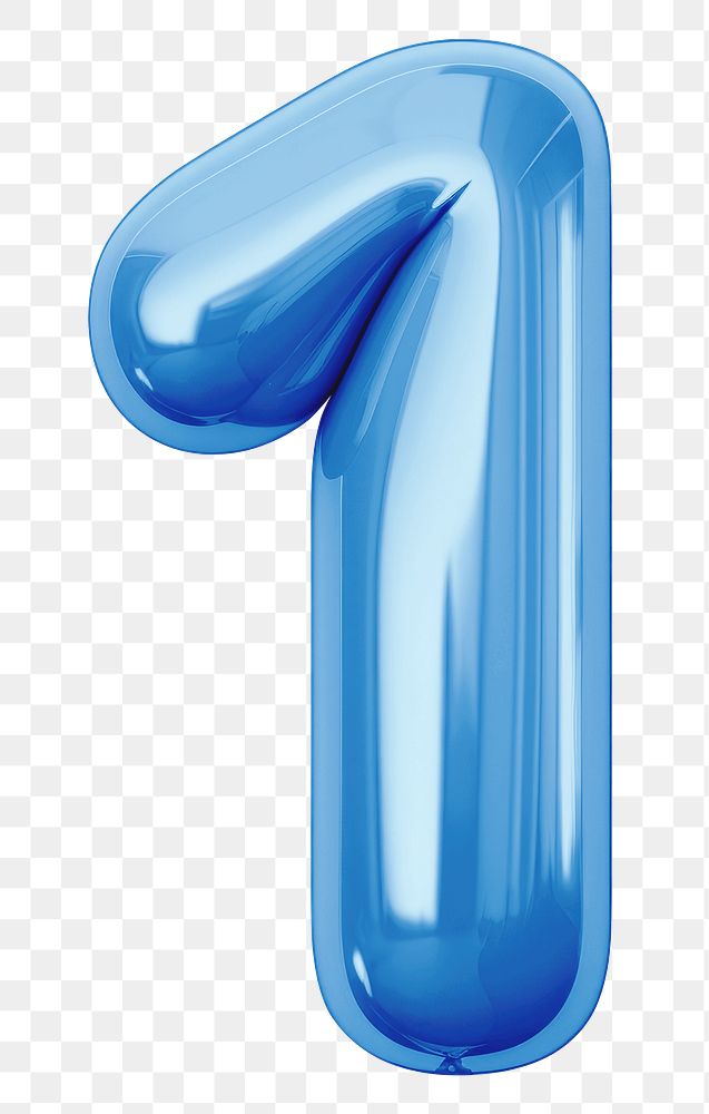 Number 1 png blue  3D balloon, transparent background