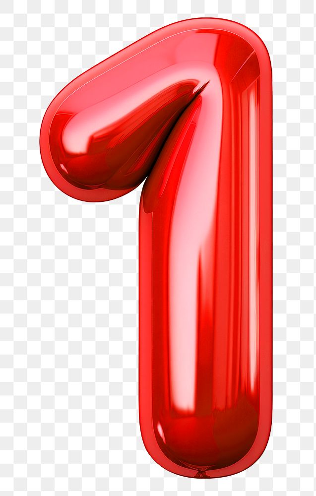 Number 1 png red  3D balloon, transparent background