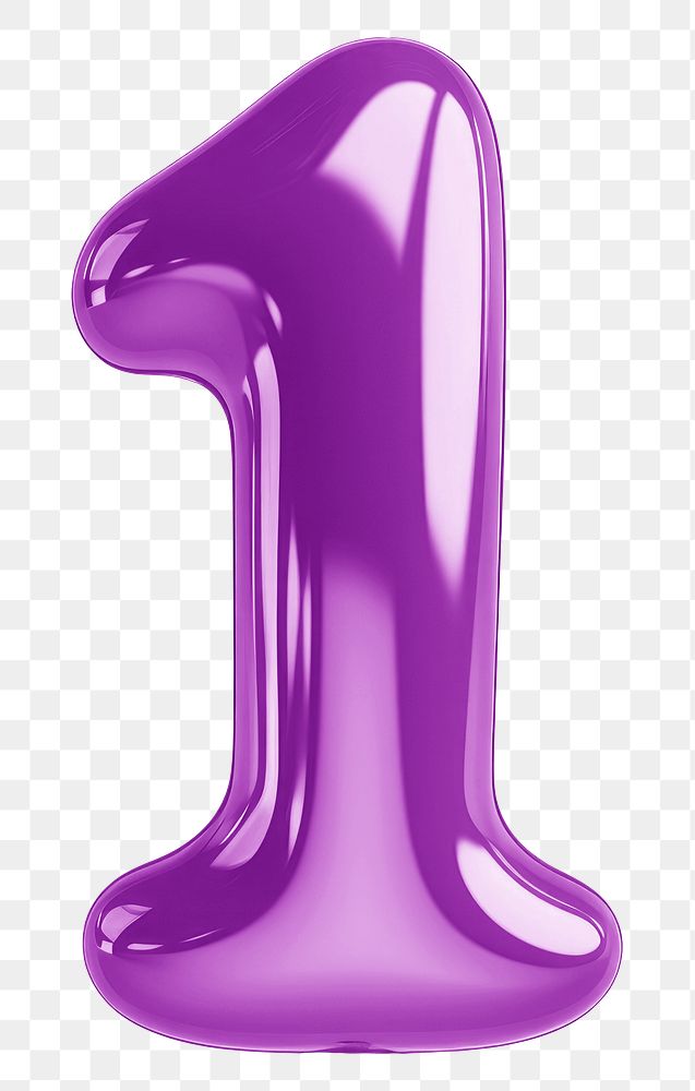 Number 1 png purple  3D balloon, transparent background