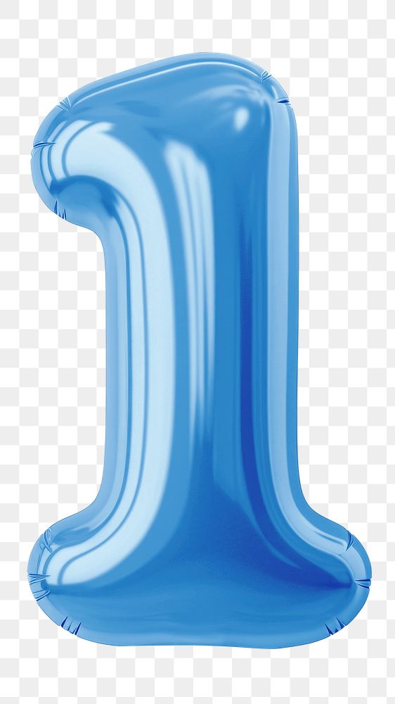 Number one png blue  3D balloon, transparent background