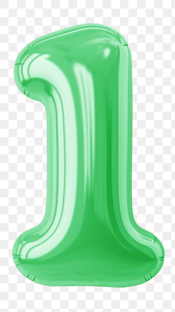 Number one png green  3D balloon, transparent background
