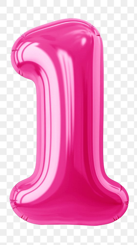 Number one png pink  3D balloon, transparent background