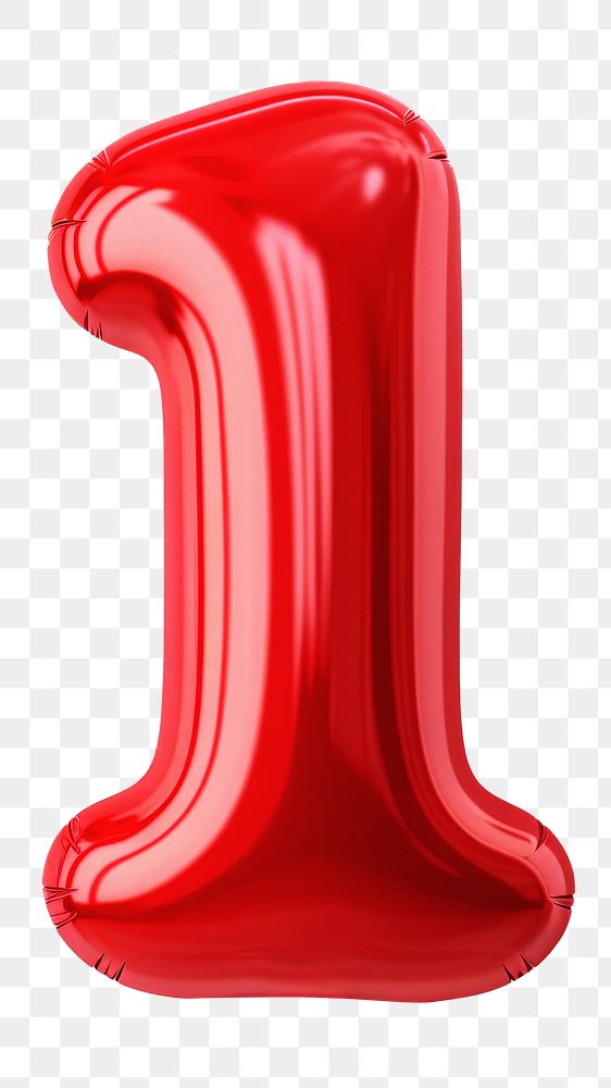 Number 1 png red  3D balloon, transparent background